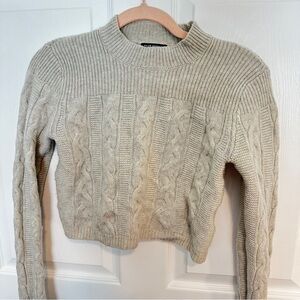 Club Monaco Tan Cowl Neck Sweater with Long Sleeves and Cable Knit Design